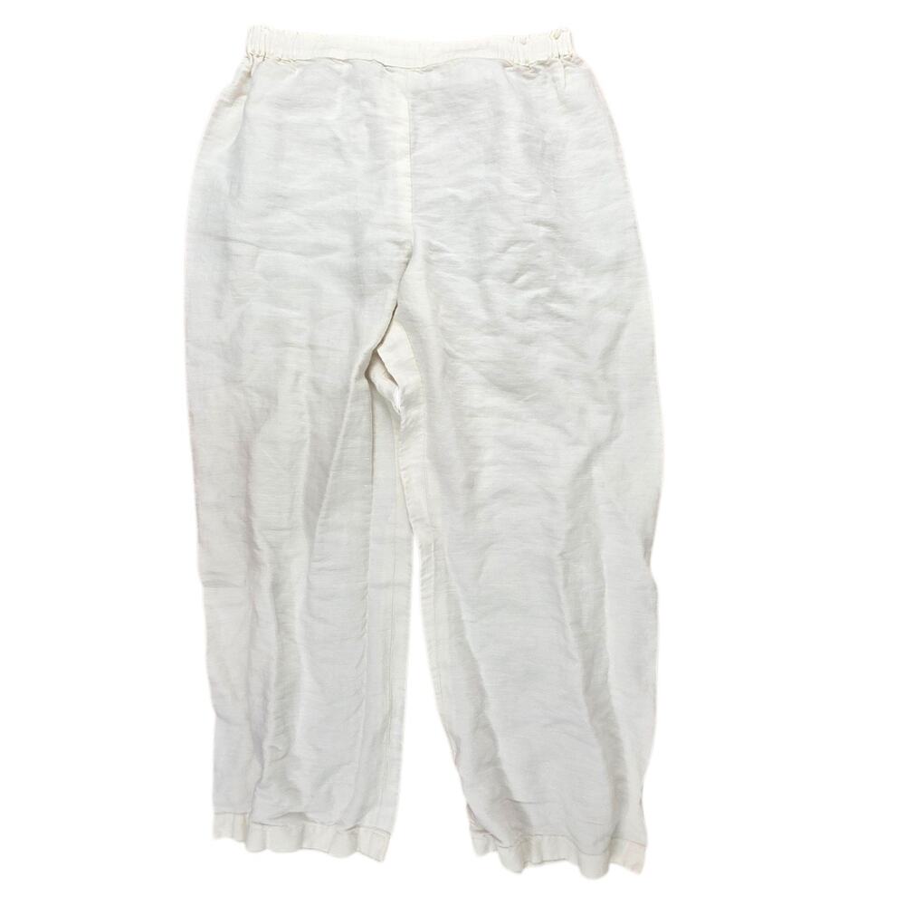 Shirin Guild Womens Linen Wide Leg Pants Flat Front Back Elastic White M Linen